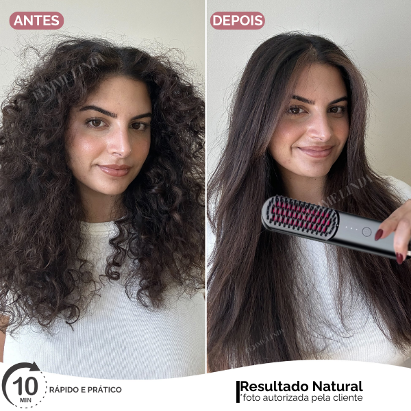 Escova LissBrush Portátil: Alisa em Segundos - Recarregável Bivolt