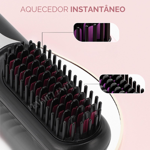 Escova LissBrush Portátil: Alisa em Segundos - Recarregável Bivolt
