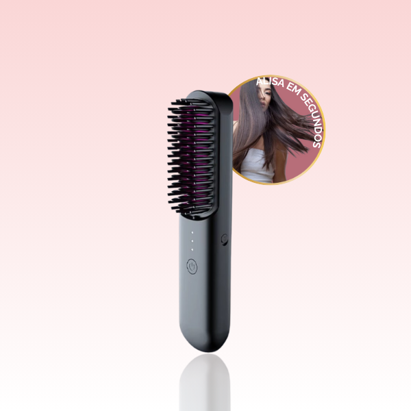 Escova LissBrush Portátil: Alisa em Segundos - Recarregável Bivolt