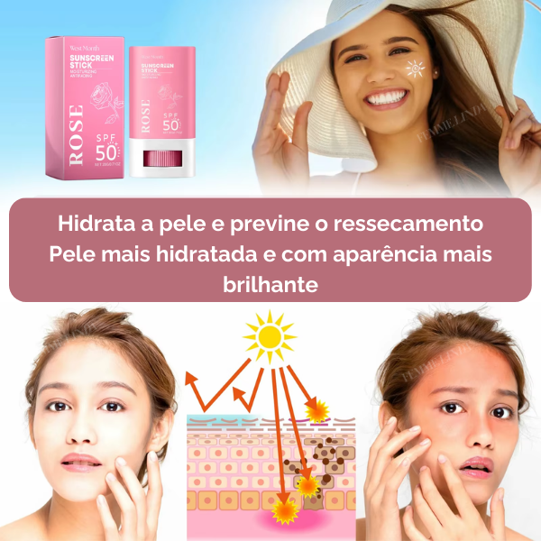 Rose Bastão Solar: Proteção, Hidratação e Controle da Oleosidade - COMPRE 1 E LEVE 2