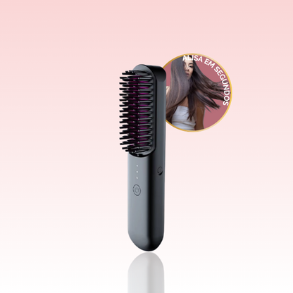 Escova LissBrush Portátil: Alisa em Segundos - Recarregável Bivolt